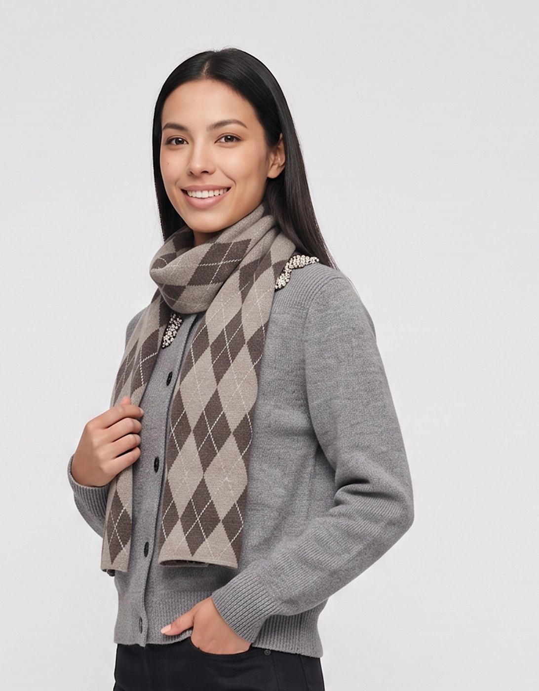 Multi Ladies Argyle Print Scarf