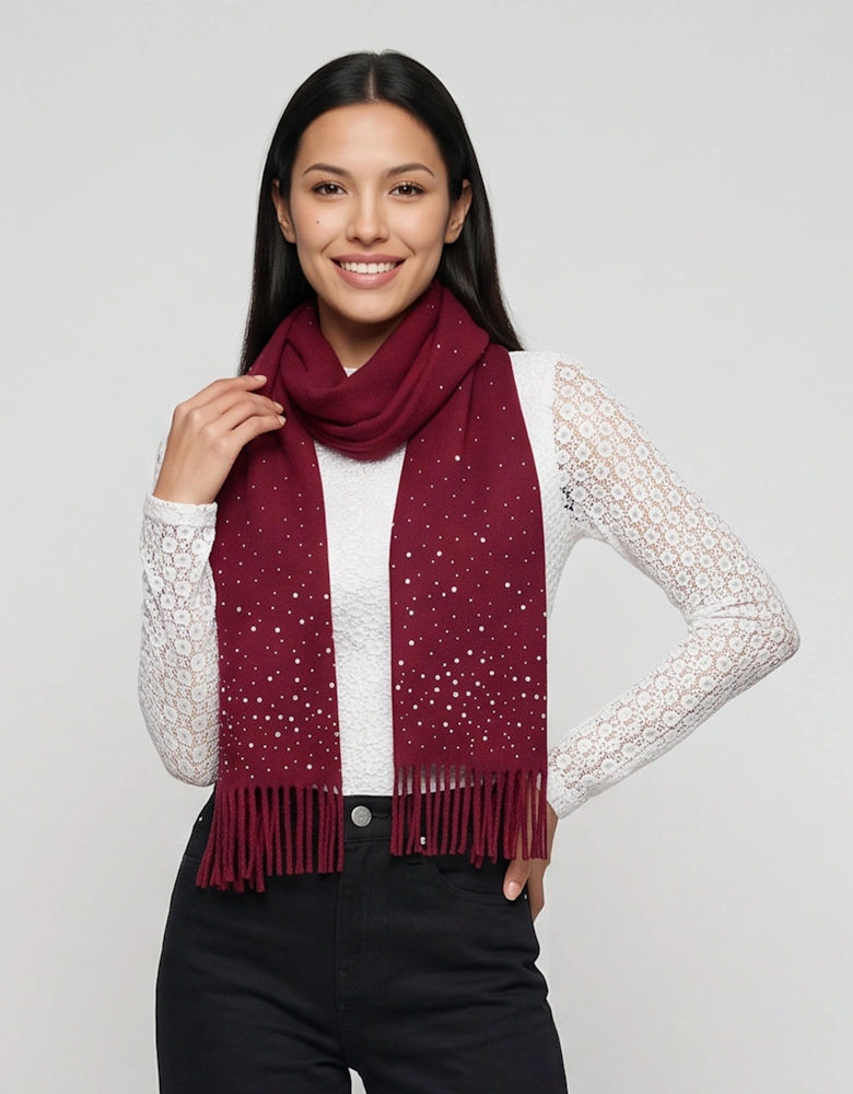 Burgundy Ladies Embellished Tassel Scarf
