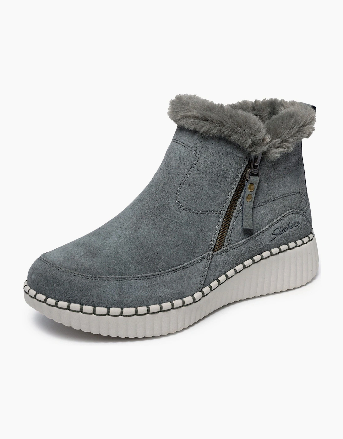 Skechers Wilshire Blvd Fresh Zip Leather Women's Olive Winter Ankle Boots
