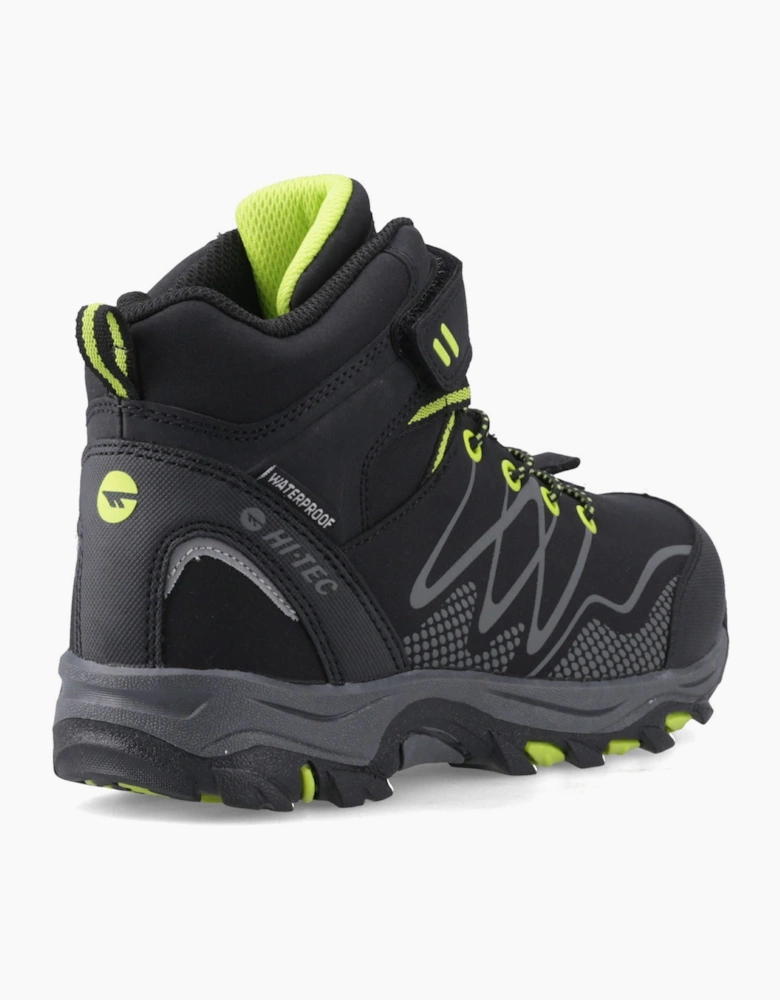 Hi-Tec Blackout Mid Polyester Boy's Black/Lime Hiking Boots