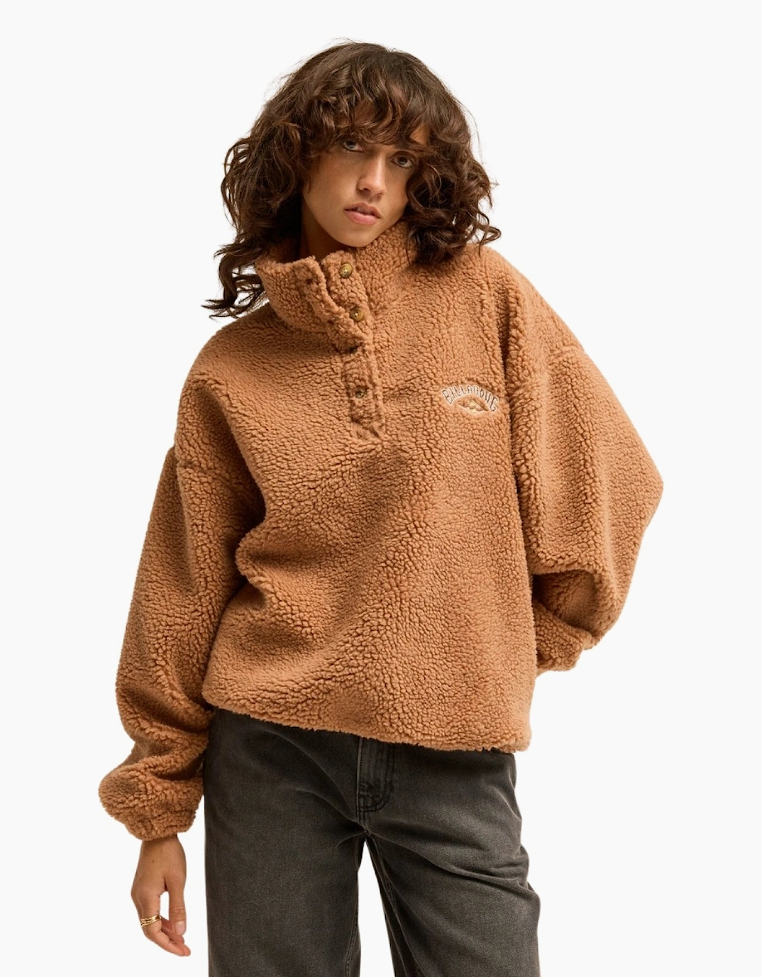 Women's Billabong Womens Run the Road Button-UP Half Zip Fleece - Brown - Size: 14