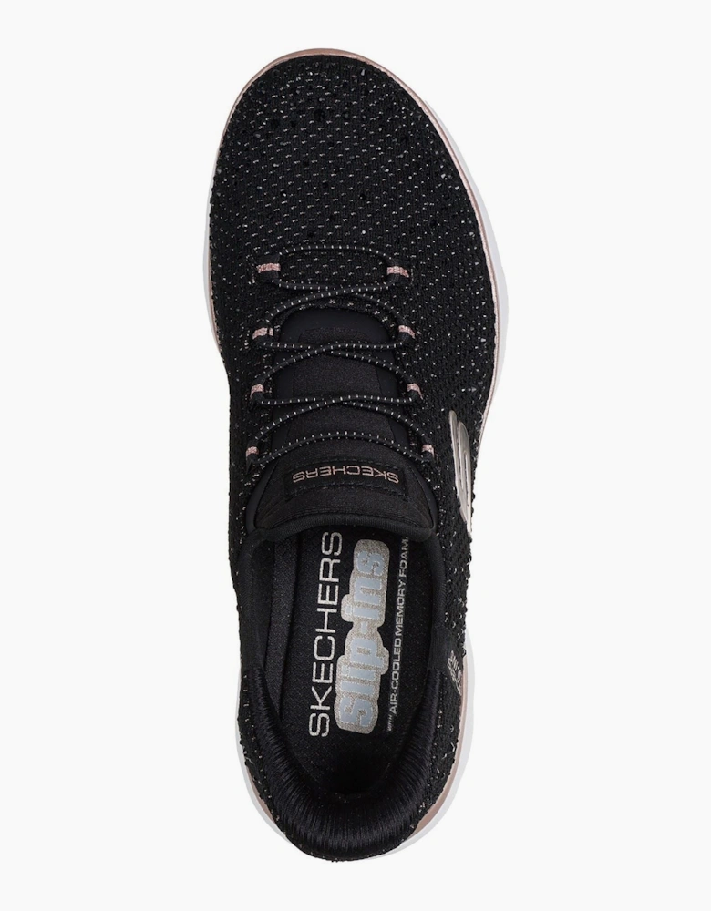 Skechers Summits Brilliant Shine Women's Black Mesh/Rose Gold Trim Trainers