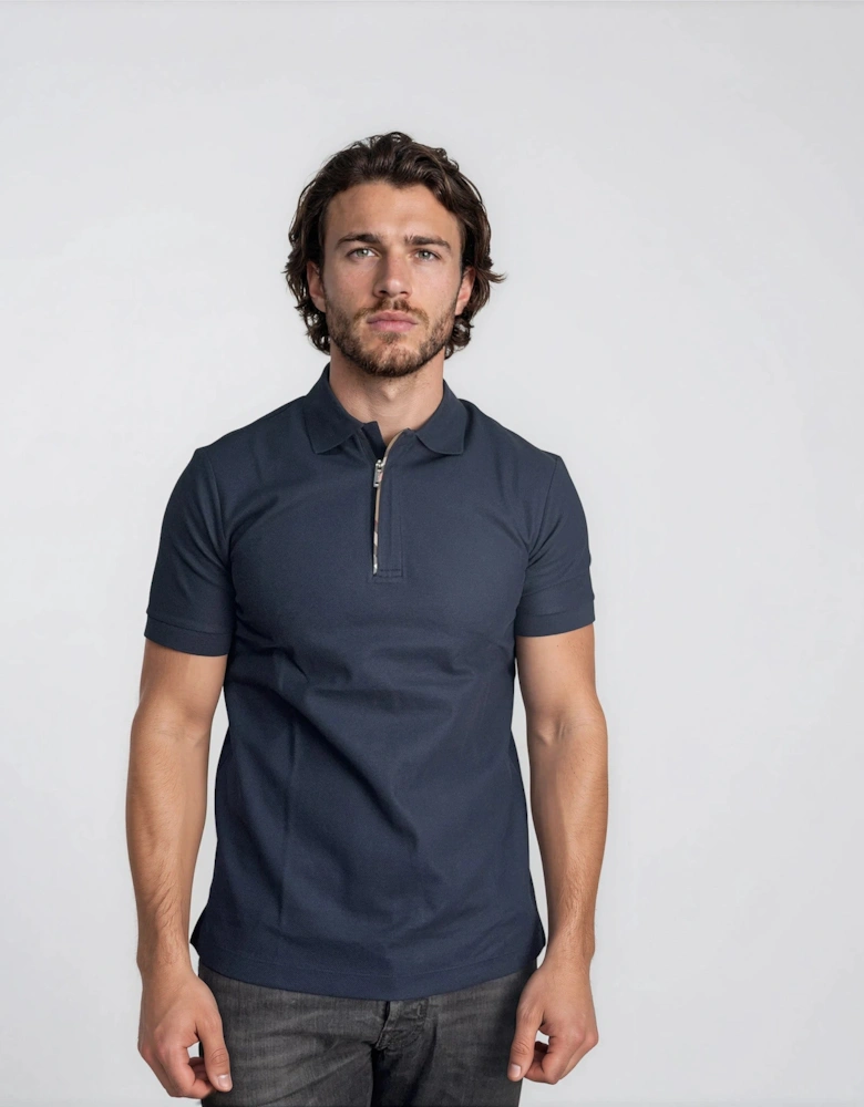 Burberry 'Hartford' Check Placket Zip Polo Navy