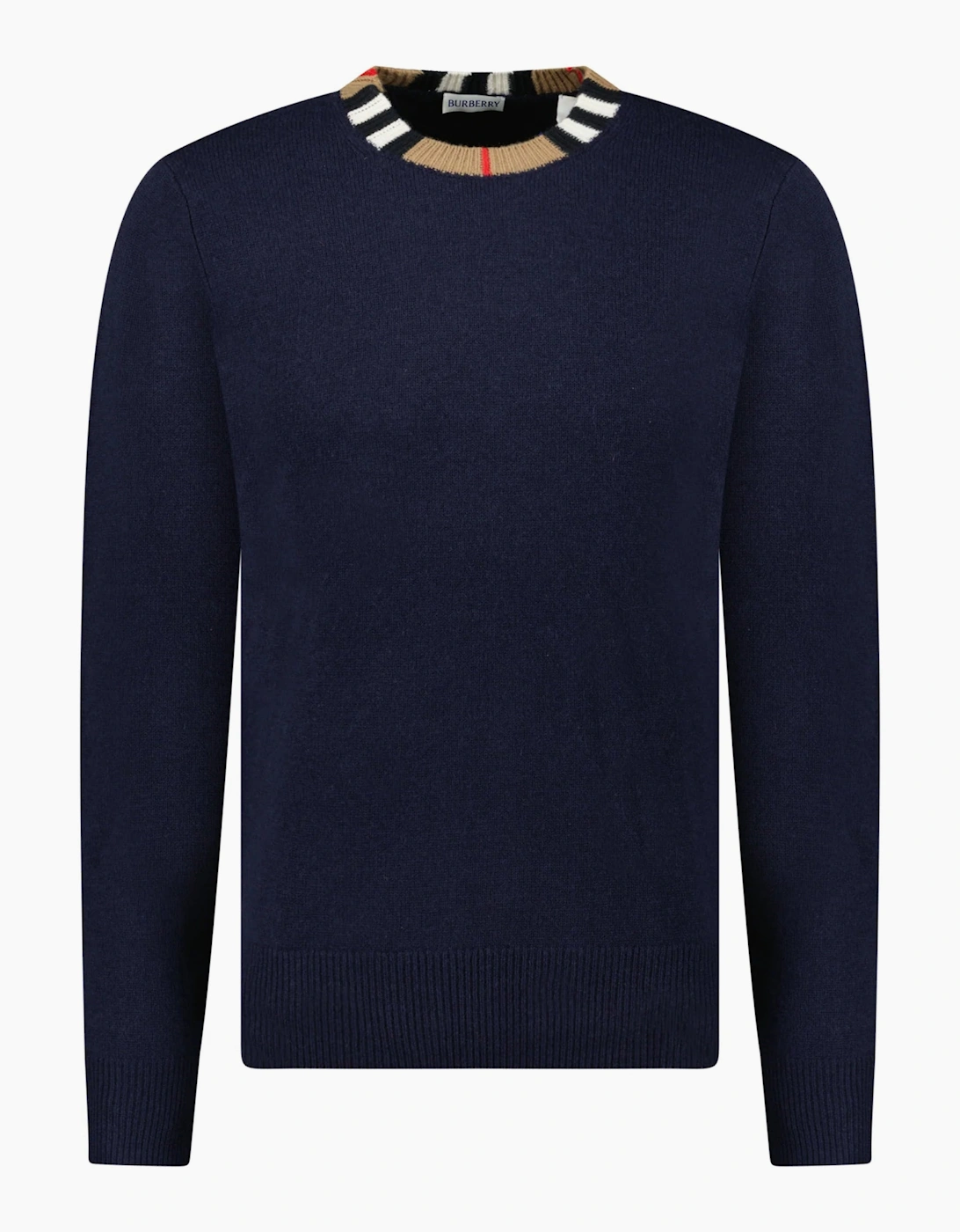 Burberry 'Noland' Knitted Wool/ Cashmere Jumper Check Neck Navy
