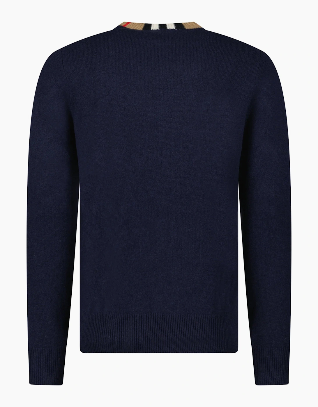 Burberry 'Noland' Knitted Wool/ Cashmere Jumper Check Neck Navy