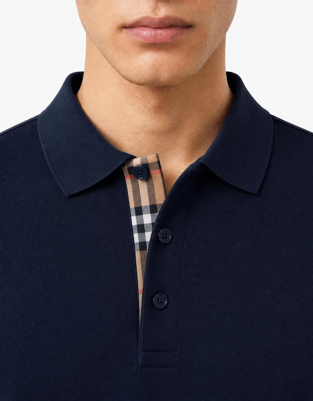 Burberry 'Hartford' Long Sleeved Check Placket Polo-Shirt Navy