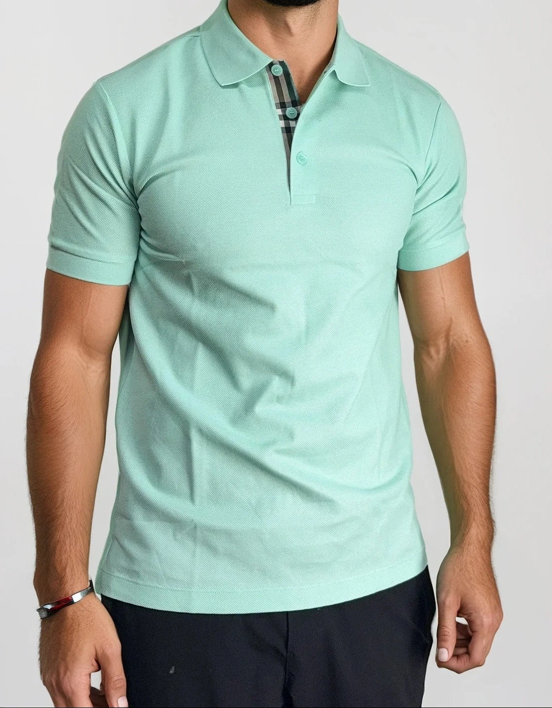 Burberry 'Hartford' Check Placket Polo Summer Mint