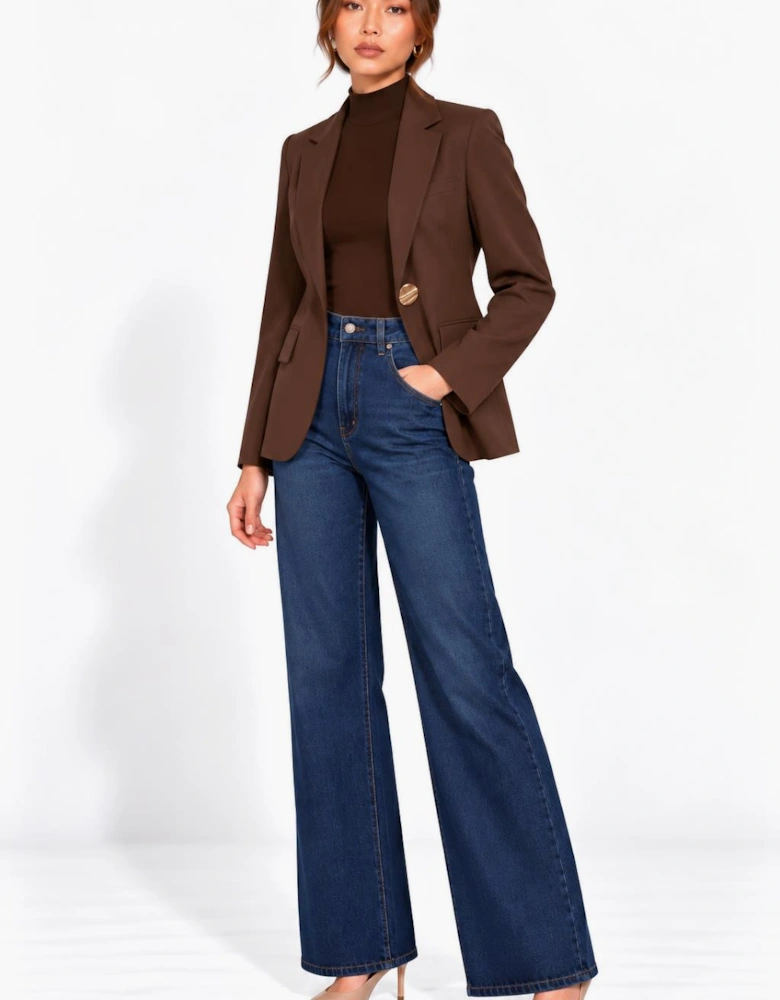 Brown Fashion Tailoring Gold Button Blazer