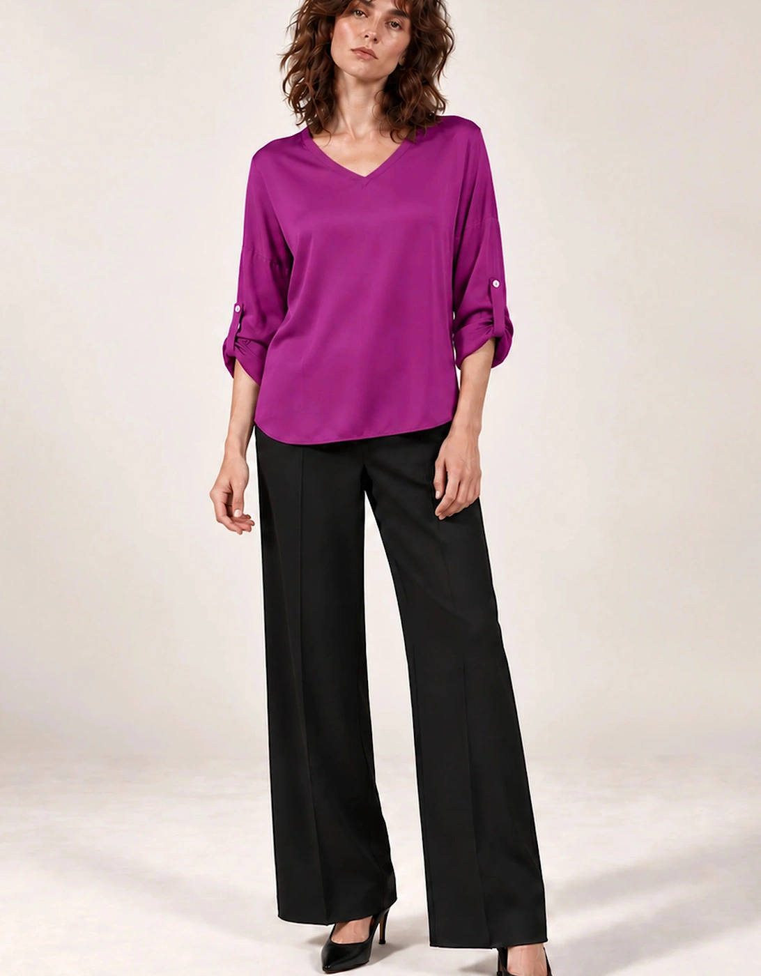 Purple Satin V-Neck Blouse