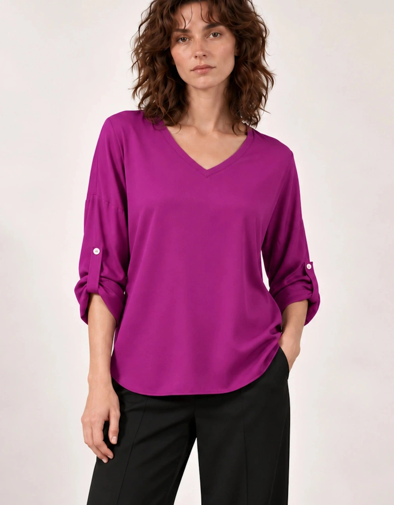 Purple Satin V-Neck Blouse