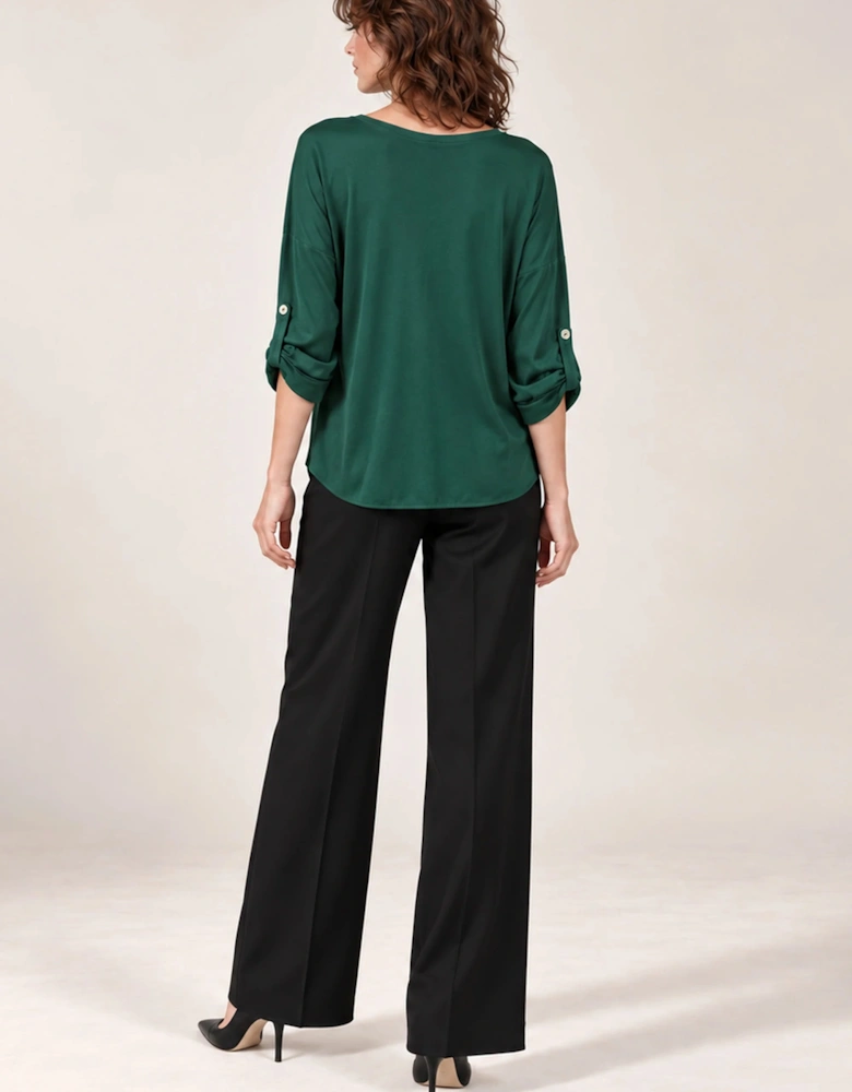 Green Satin V-Neck Blouse
