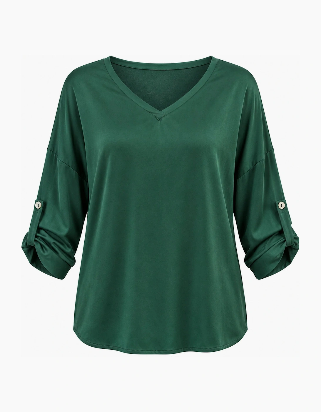 Green Satin V-Neck Blouse
