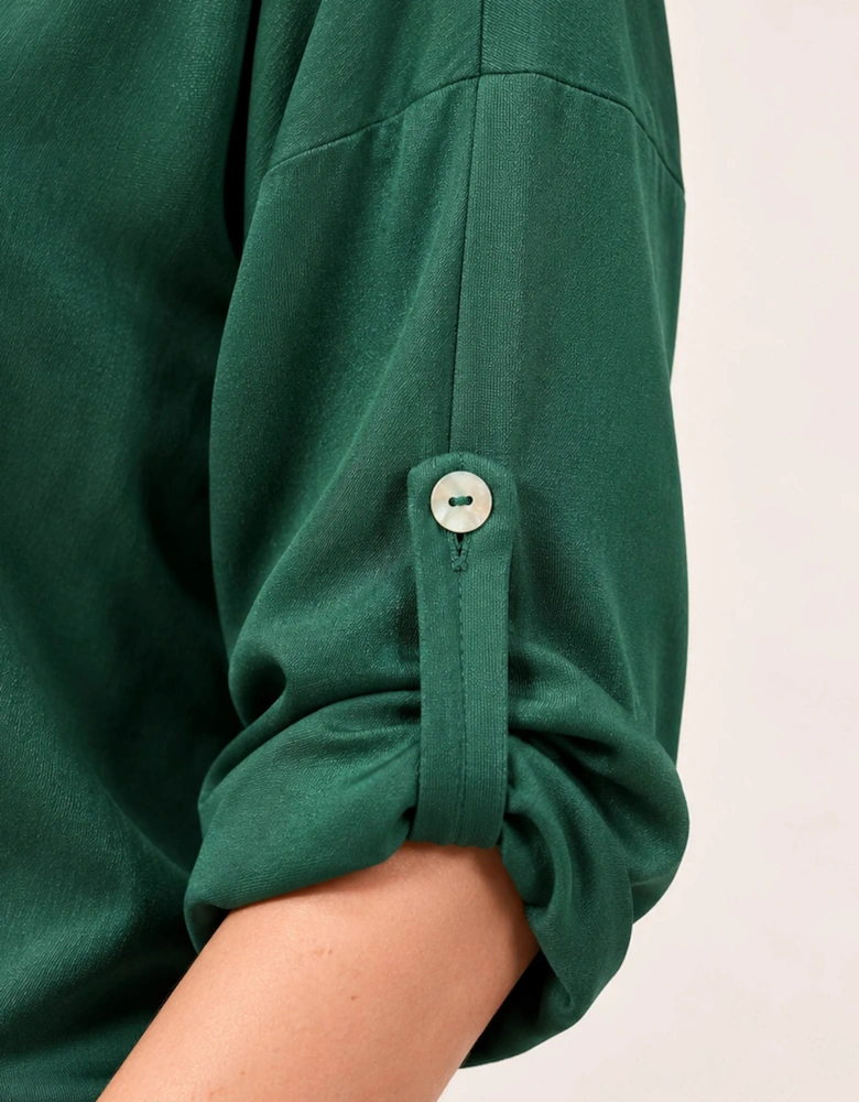 Green Satin V-Neck Blouse