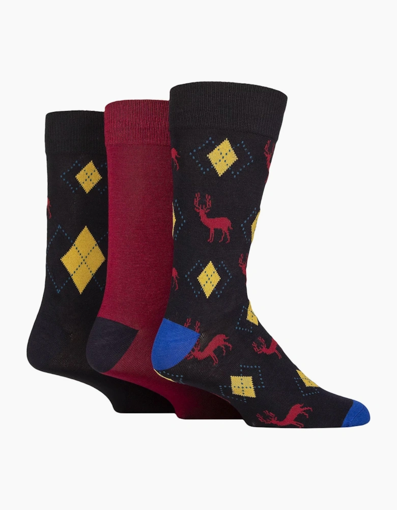 Glenmuir Mens Bamboo Patterned Christmas 3 Pack Socks NAVY