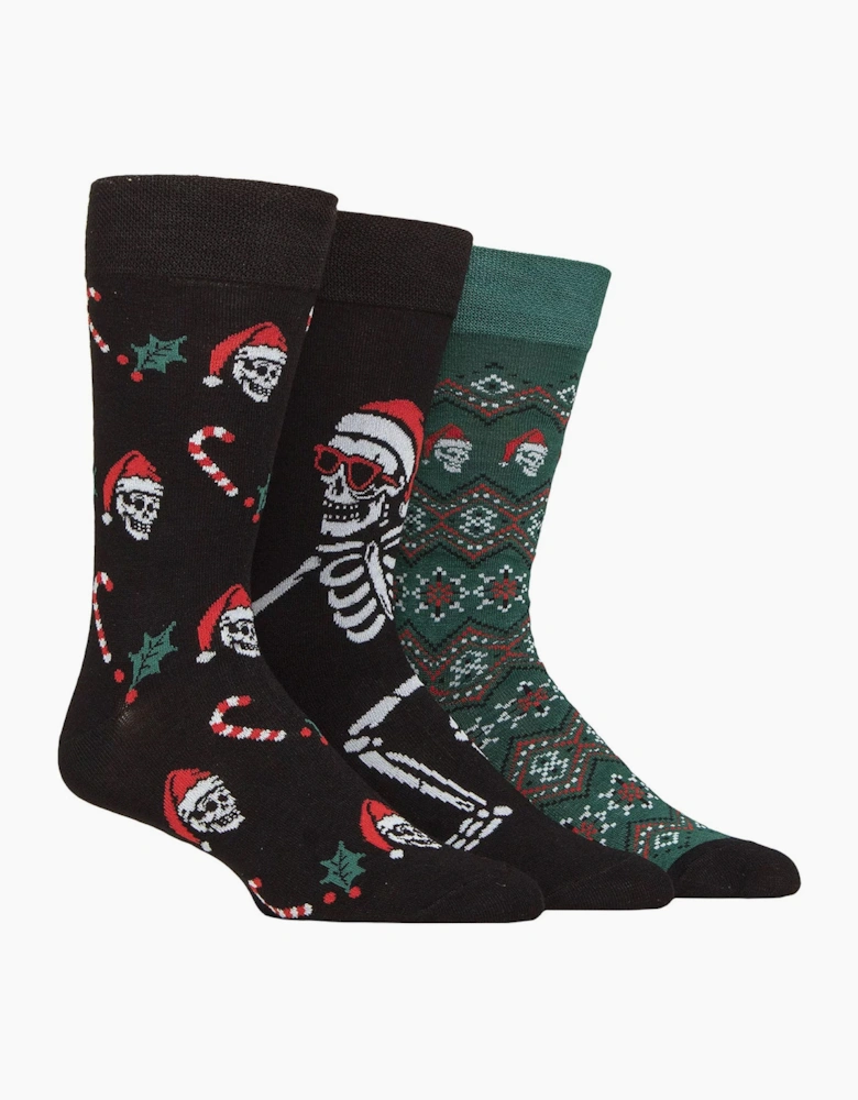 Lazy Panda Mens Bamboo Patterned Christmas 3 Pack Socks BLACK
