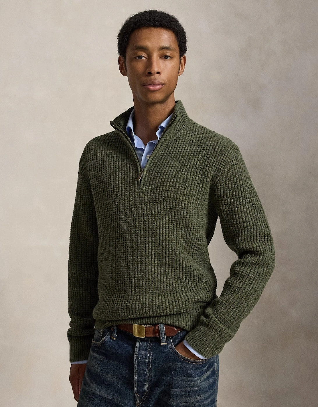 Polo Ralph Lauren Half Zip Sweater 004 Olive Shrub Heather
