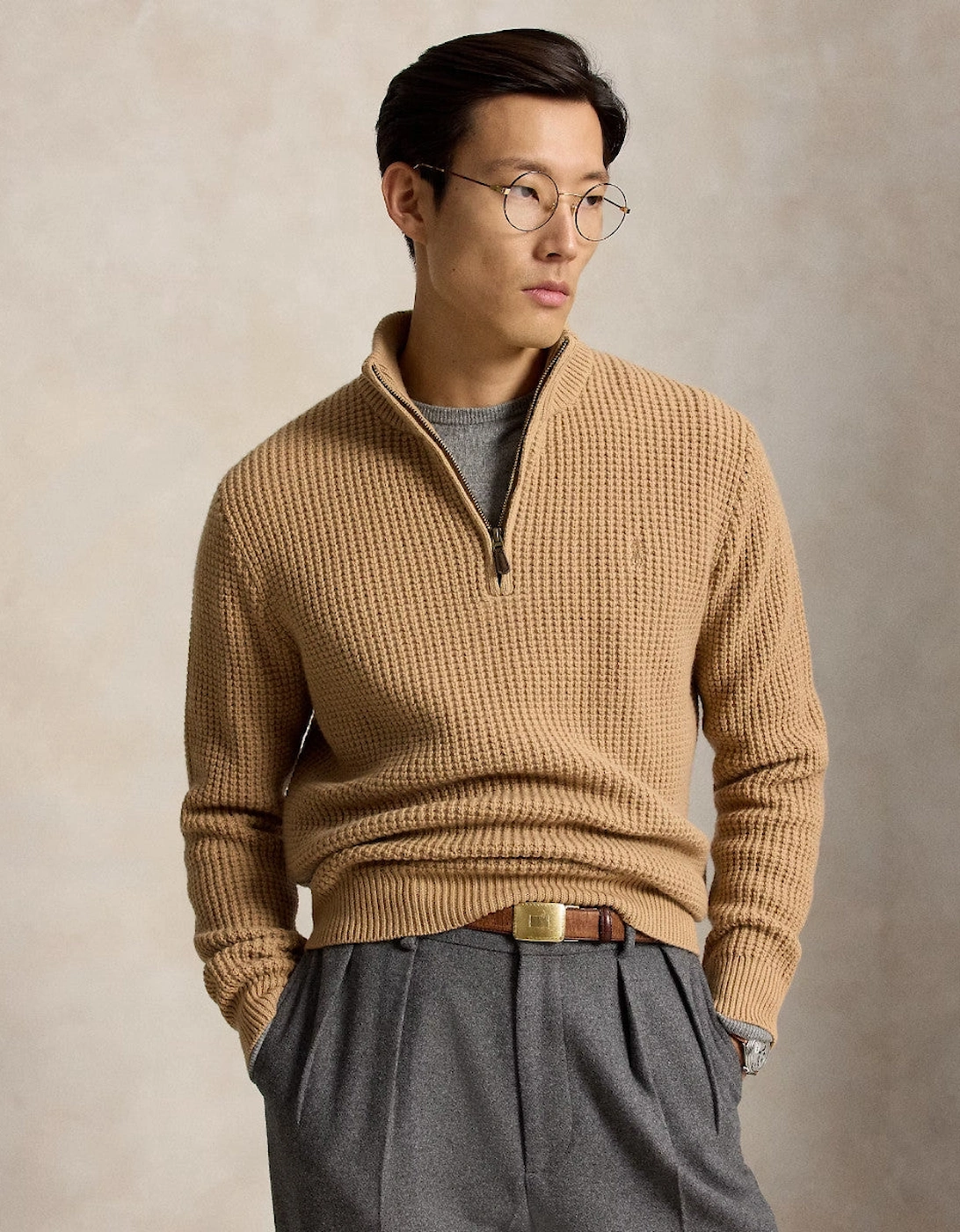Polo Ralph Lauren Half Zip Sweater 002 New Camel Melange