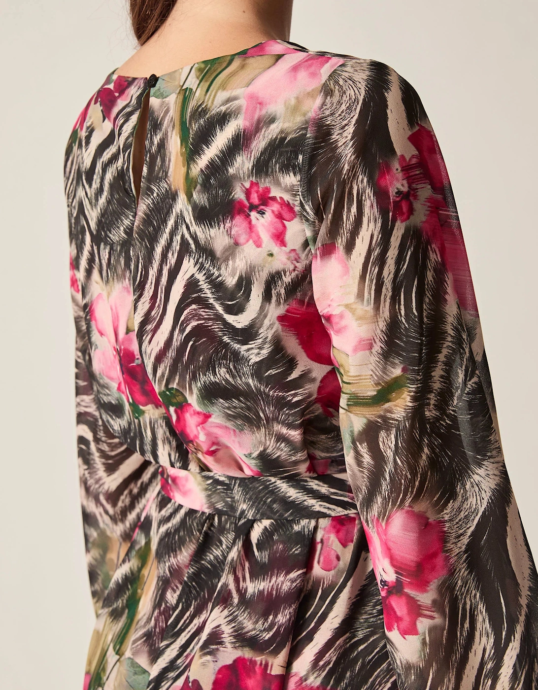 Pink Floral Print Belted Dress