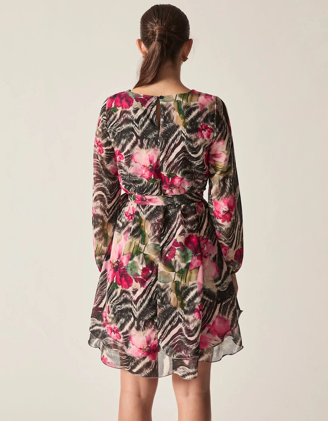 Pink Floral Print Belted Dress