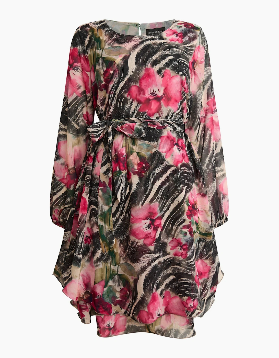 Pink Floral Print Belted Dress