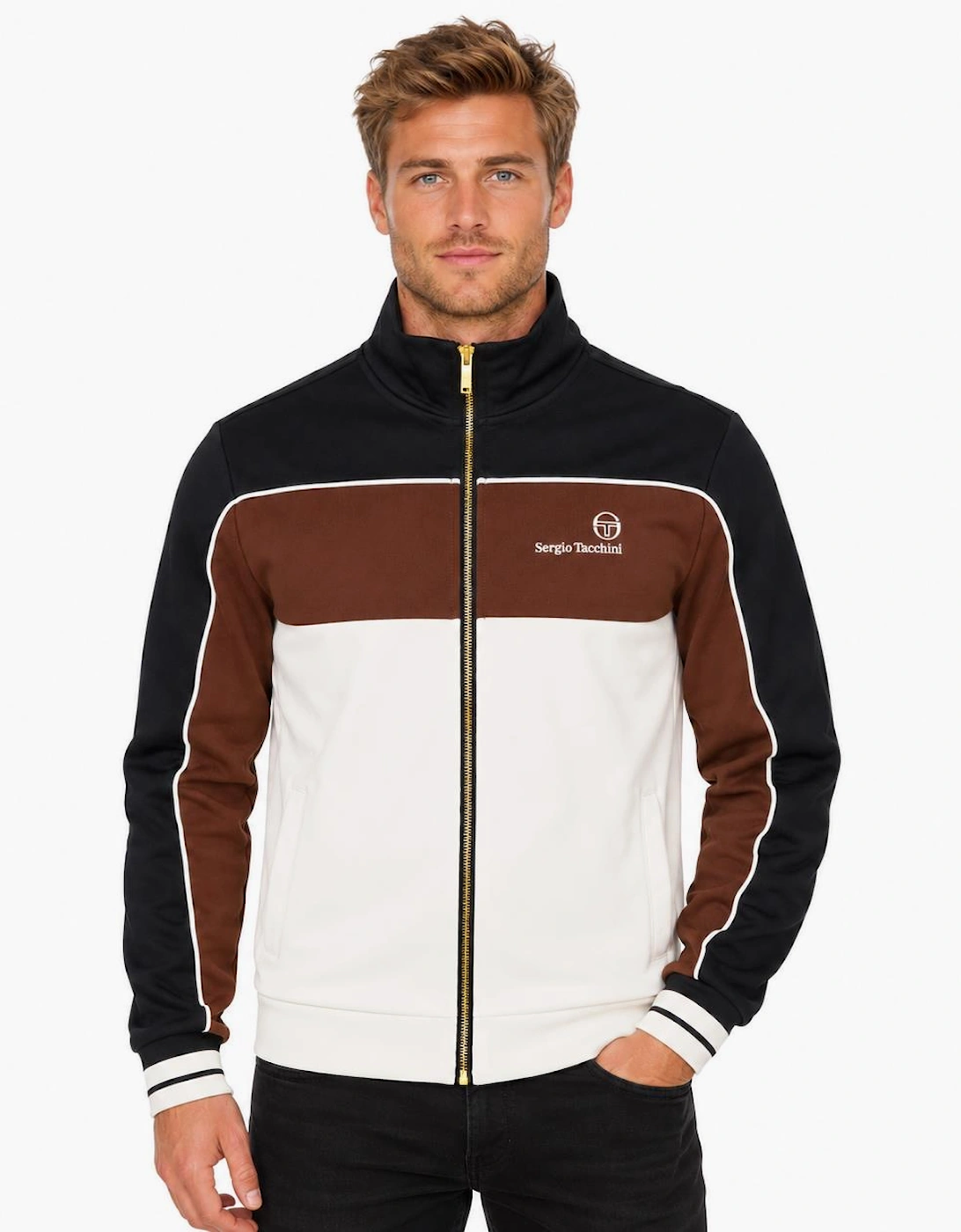 Sergio Tacchini Spiga Track Top Jacket Black/Potting Soil/Gardenia