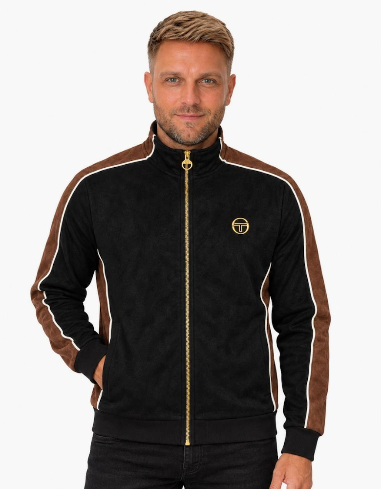 Sergio Tacchini Contrasto Suede Track Top Jacket Black/Potting Soil/Gardenia