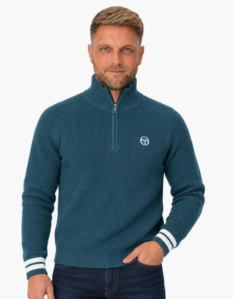 Sergio Tacchini Toledo 1/4 Zip Knitted Jumper Deep Teal/Gardenia