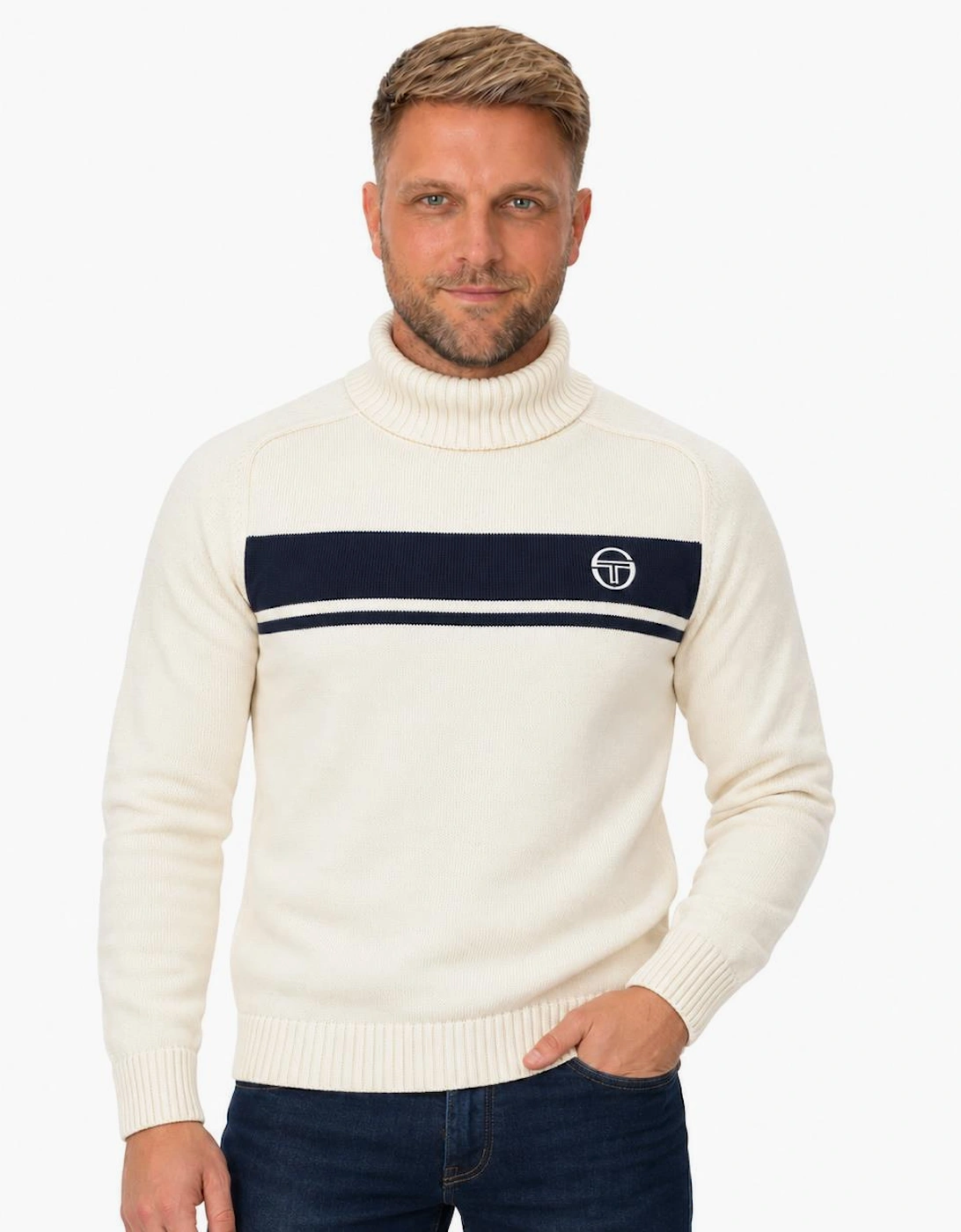 Sergio Tacchini Damarindo Knitted Turtle Neck Jumper Gardenia/Maritime Blue