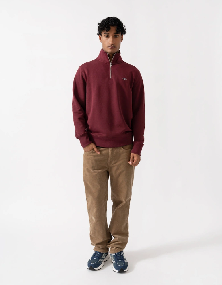 GANT Mens Regular Fit Shield Logo Half Zip Sweatshirt - 676 Deep Grape Wine