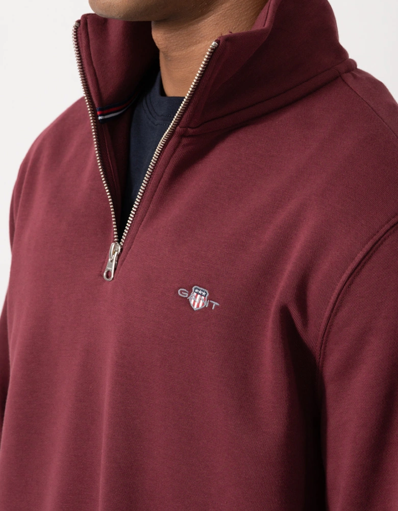 GANT Mens Regular Fit Shield Logo Half Zip Sweatshirt - 676 Deep Grape Wine
