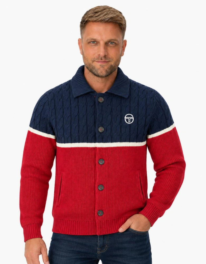 Sergio Tacchini Corte Knitted Cardigan Maritime Blue/Gardenia/Merlot