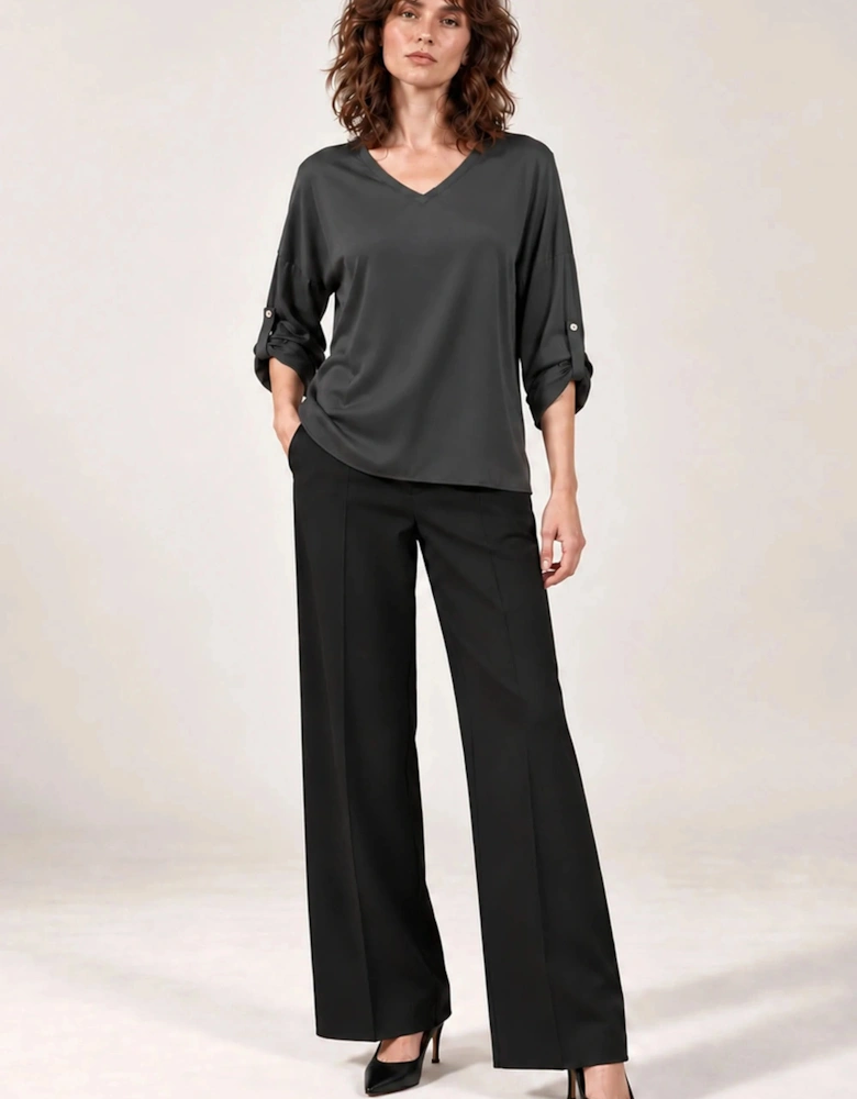 Charcoal Satin V-Neck Blouse