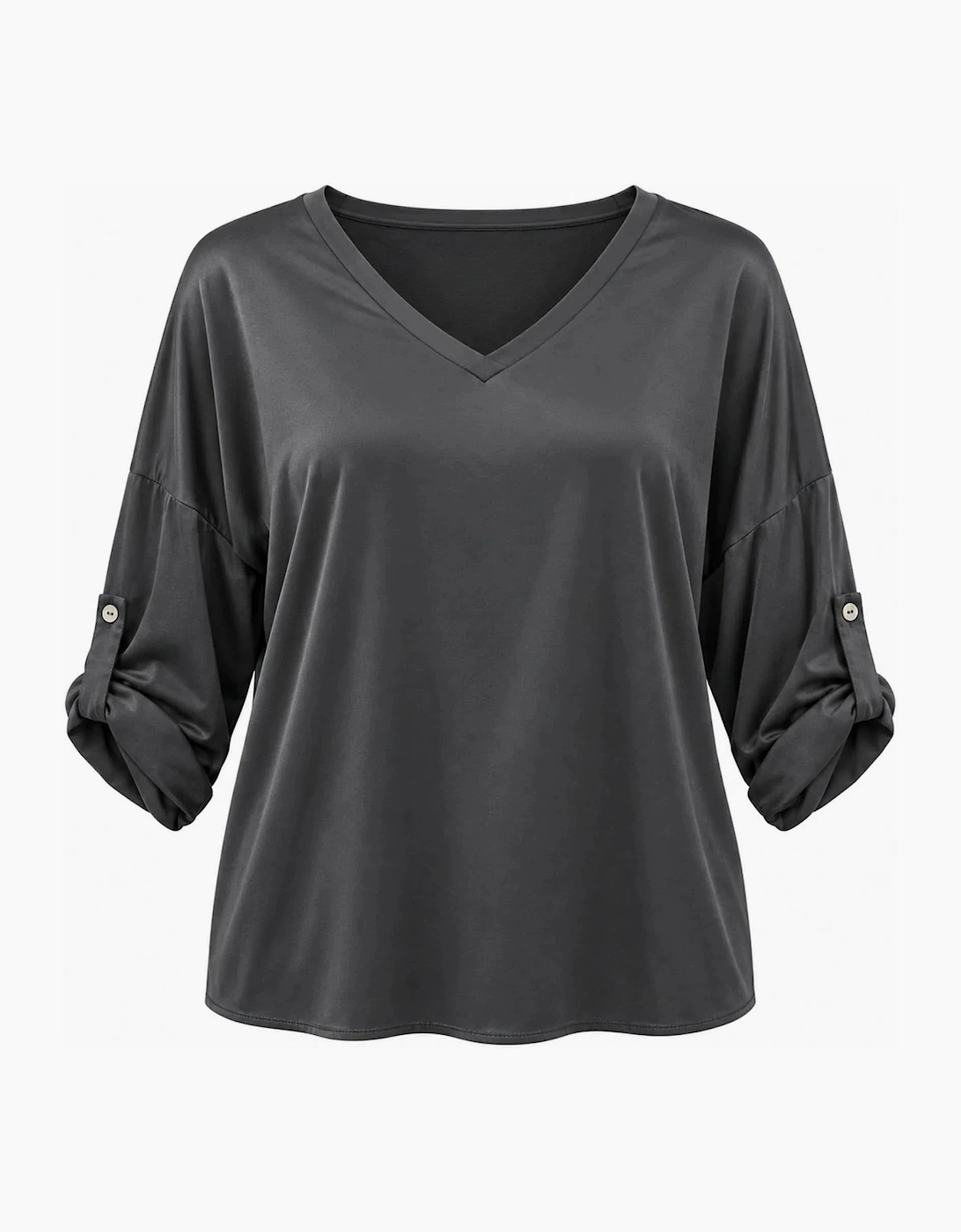 Charcoal Satin V-Neck Blouse