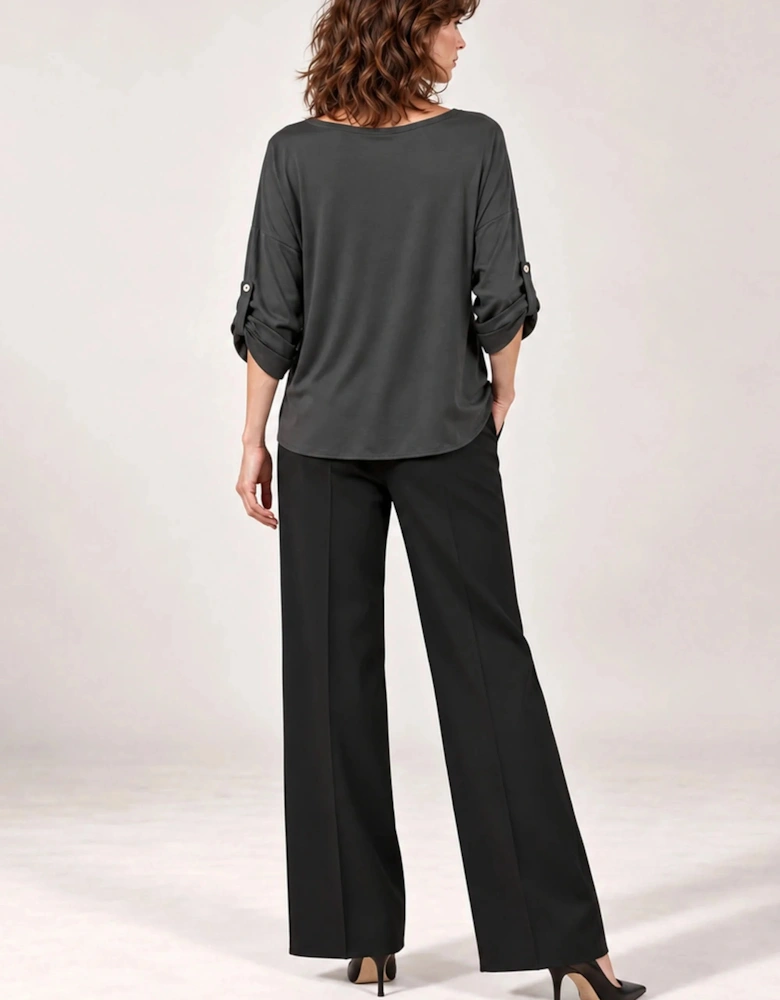 Charcoal Satin V-Neck Blouse