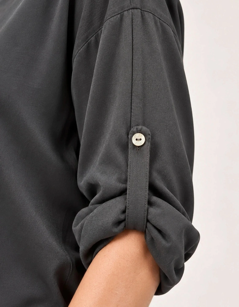 Charcoal Satin V-Neck Blouse