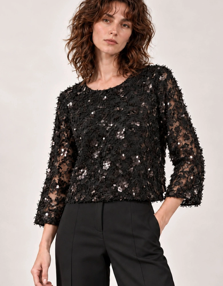 Black Sequin Lace Top