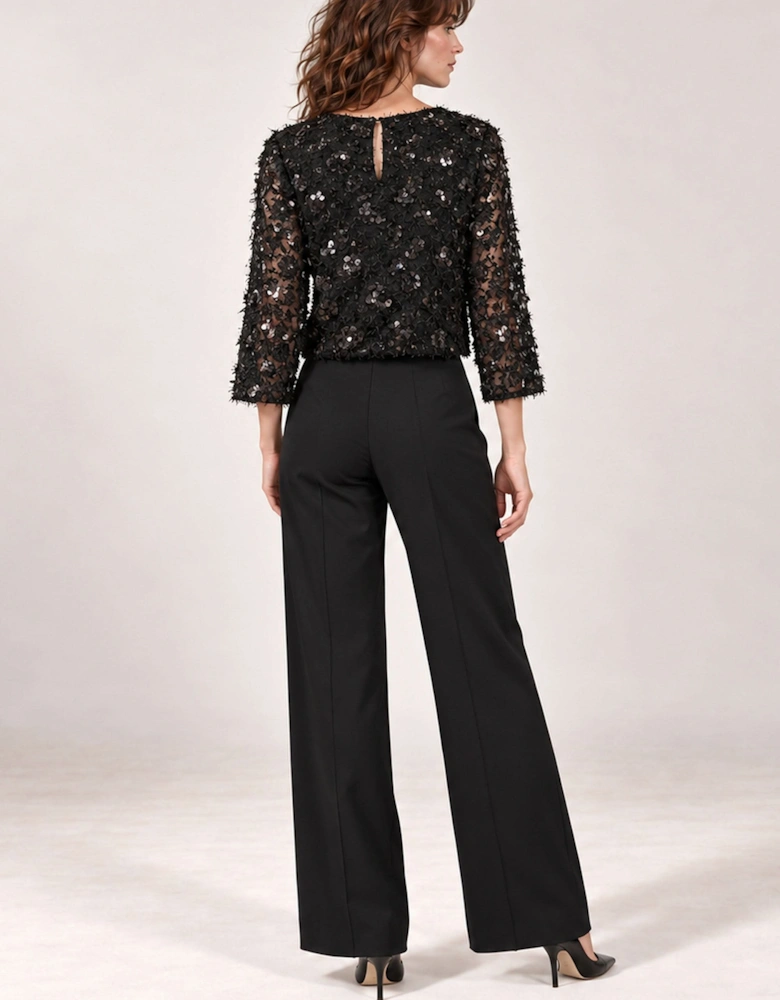 Black Sequin Lace Top