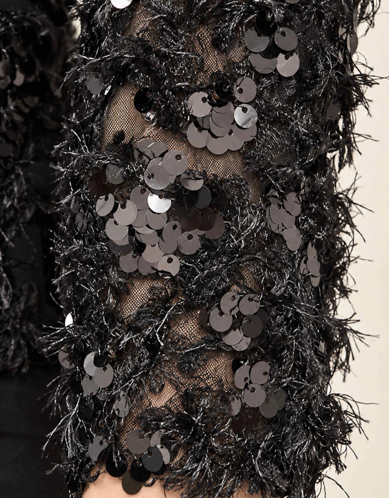 Black Sequin Lace Top