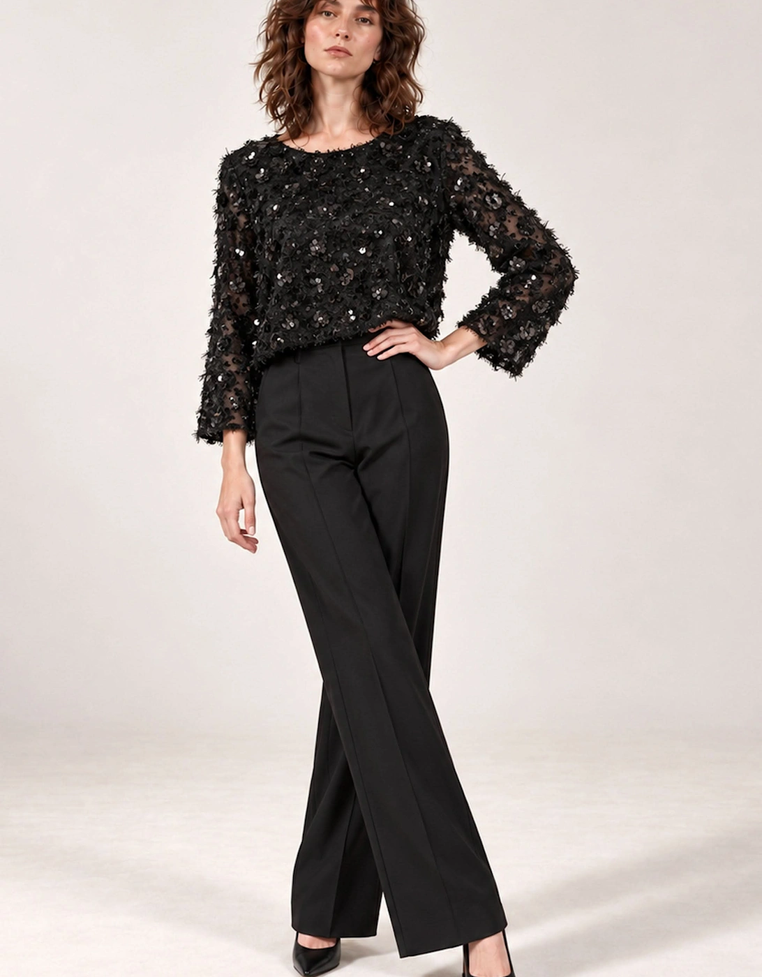 Black Sequin Lace Top
