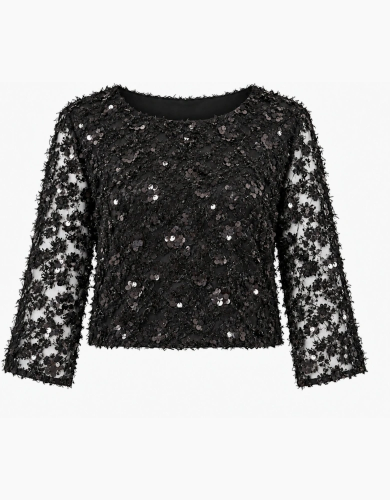 Black Sequin Lace Top