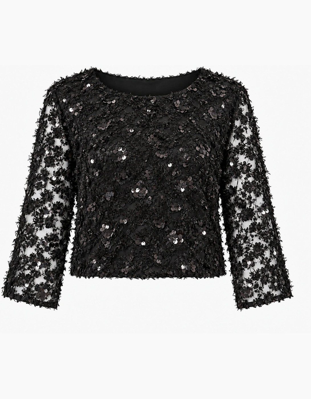 Black Sequin Lace Top