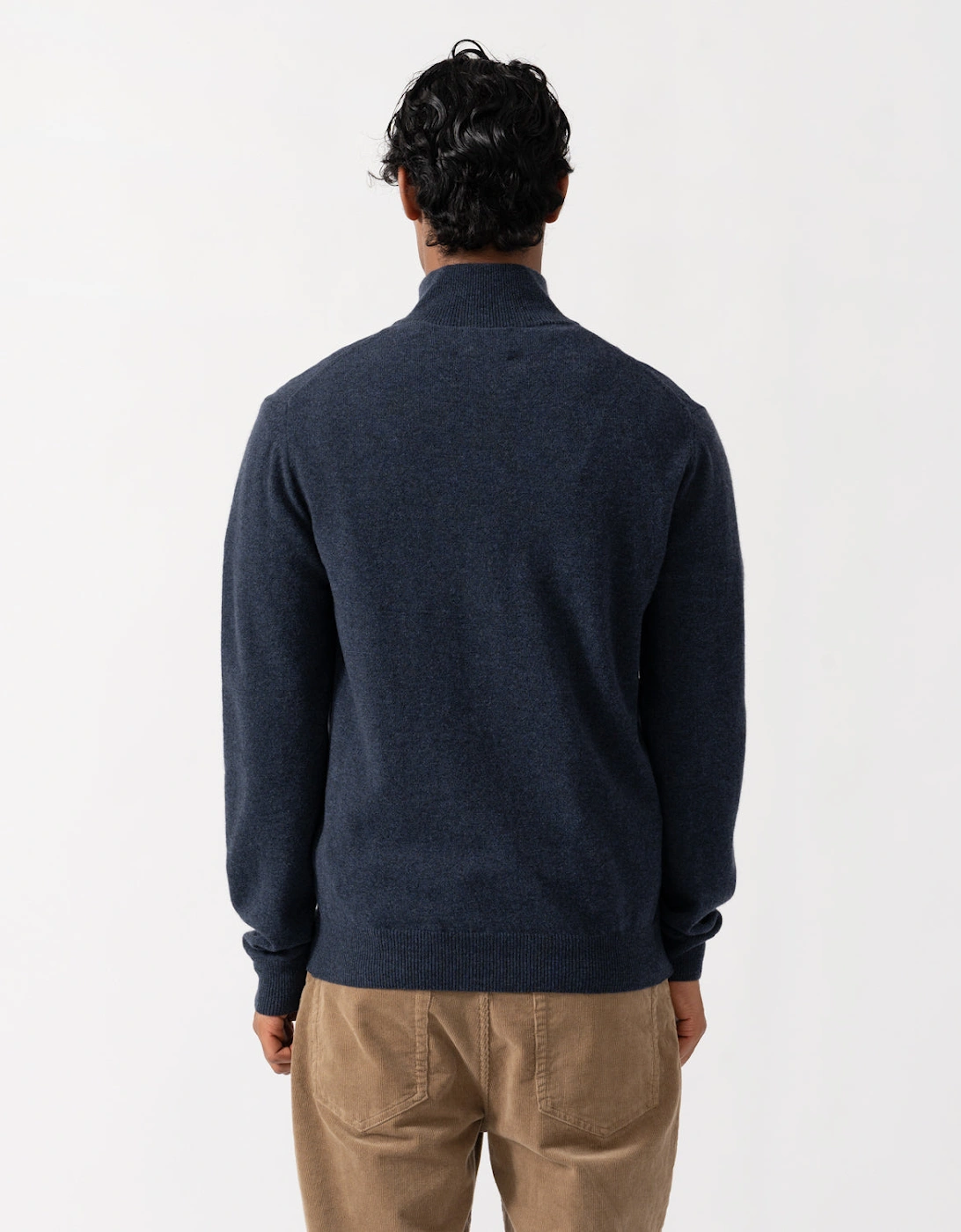 GANT Mens Superfine Lambswool Half Zip Sweater - 480 Dark Navy Melange