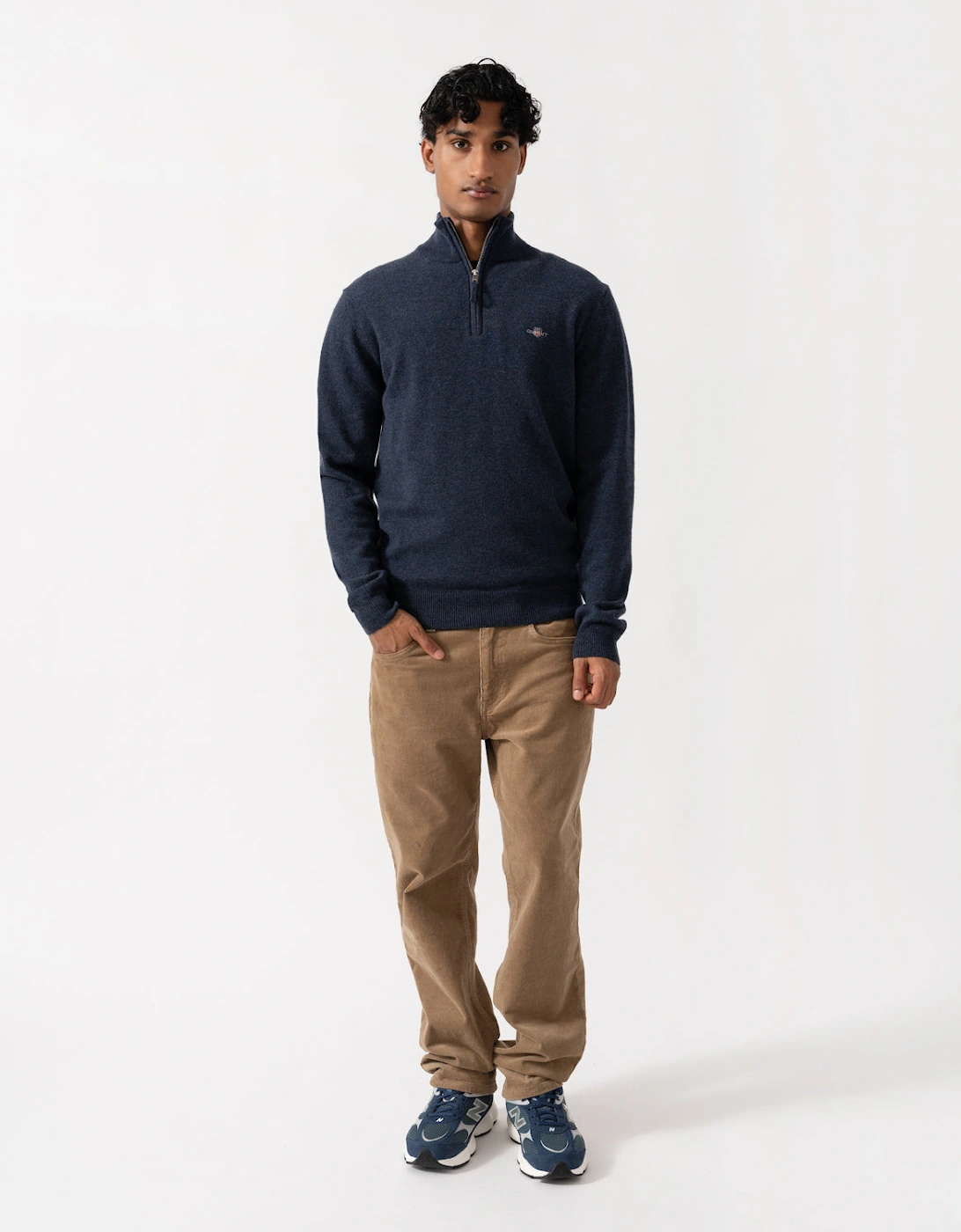 GANT Mens Superfine Lambswool Half Zip Sweater - 480 Dark Navy Melange