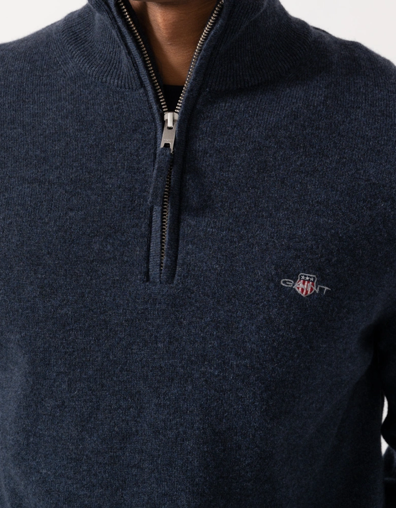 GANT Mens Superfine Lambswool Half Zip Sweater - 480 Dark Navy Melange