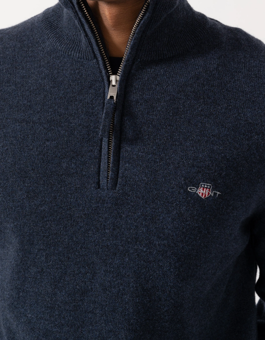 GANT Mens Superfine Lambswool Half Zip Sweater - 480 Dark Navy Melange
