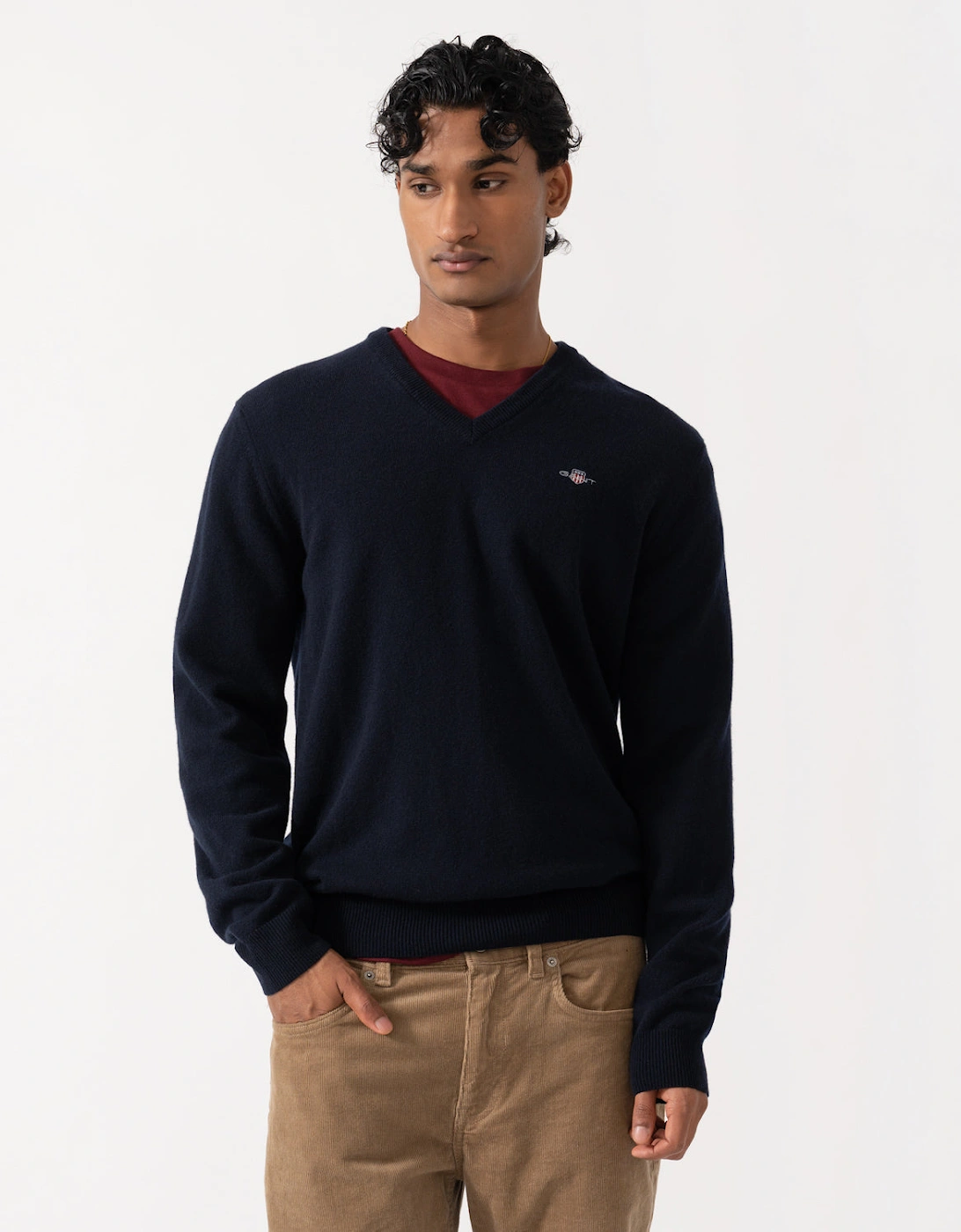 Men's GANT Mens Superfine Lambswool V-Neck Sweater - 410 Marine - Navy - Size: 44