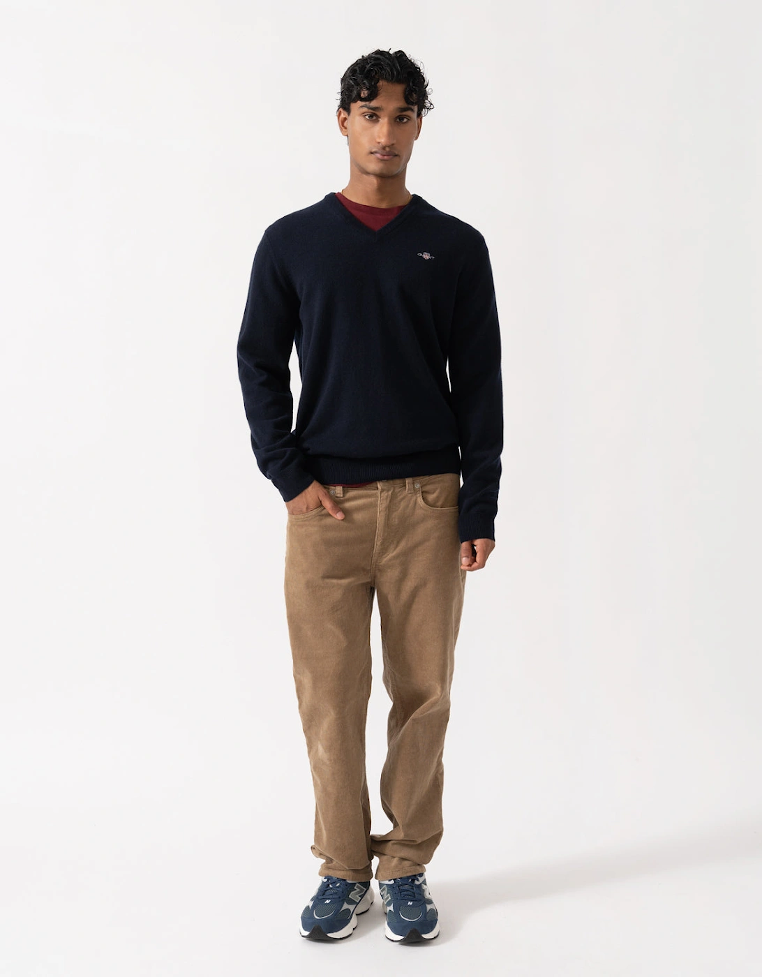 GANT Mens Superfine Lambswool V-Neck Sweater - 410 Marine