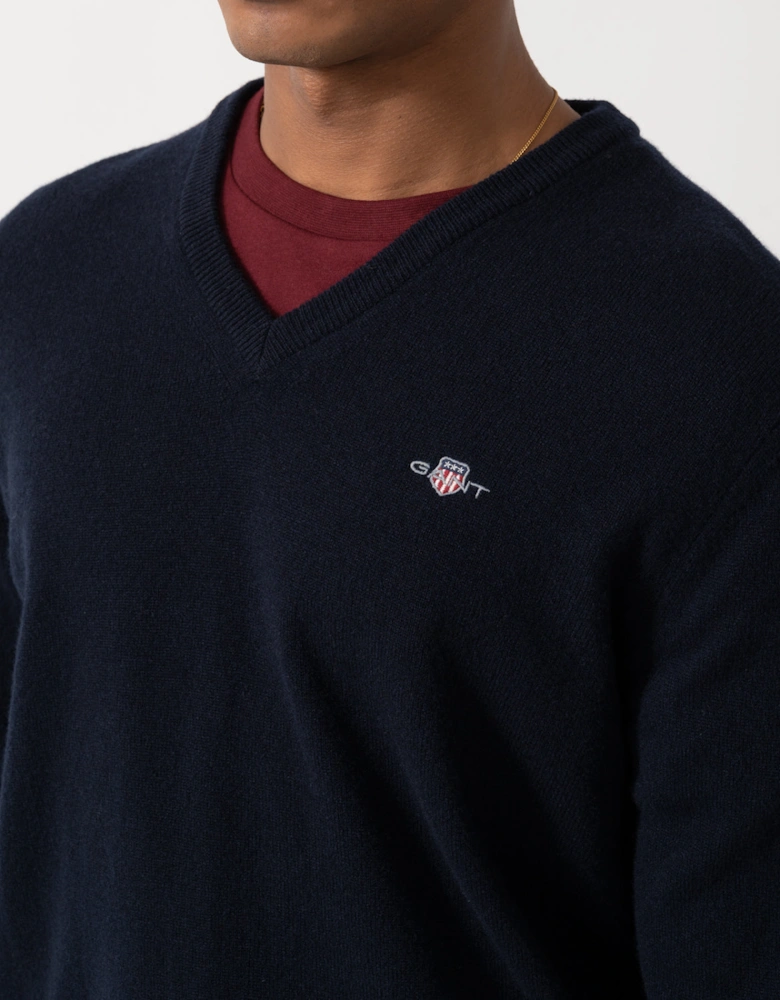 GANT Mens Superfine Lambswool V-Neck Sweater - 410 Marine