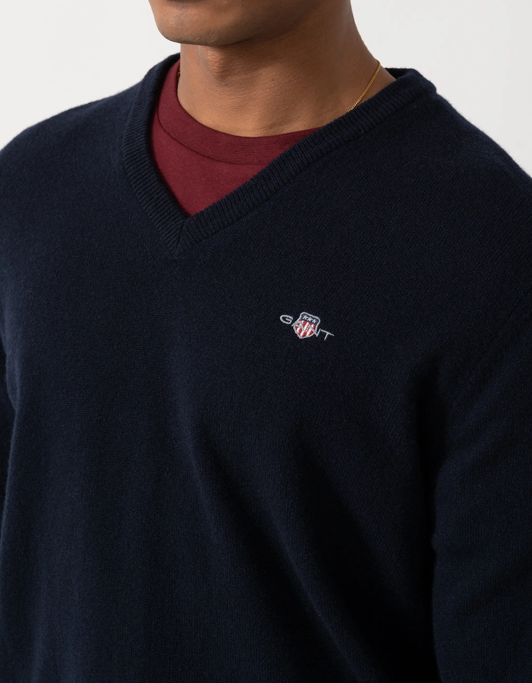GANT Mens Superfine Lambswool V-Neck Sweater - 410 Marine