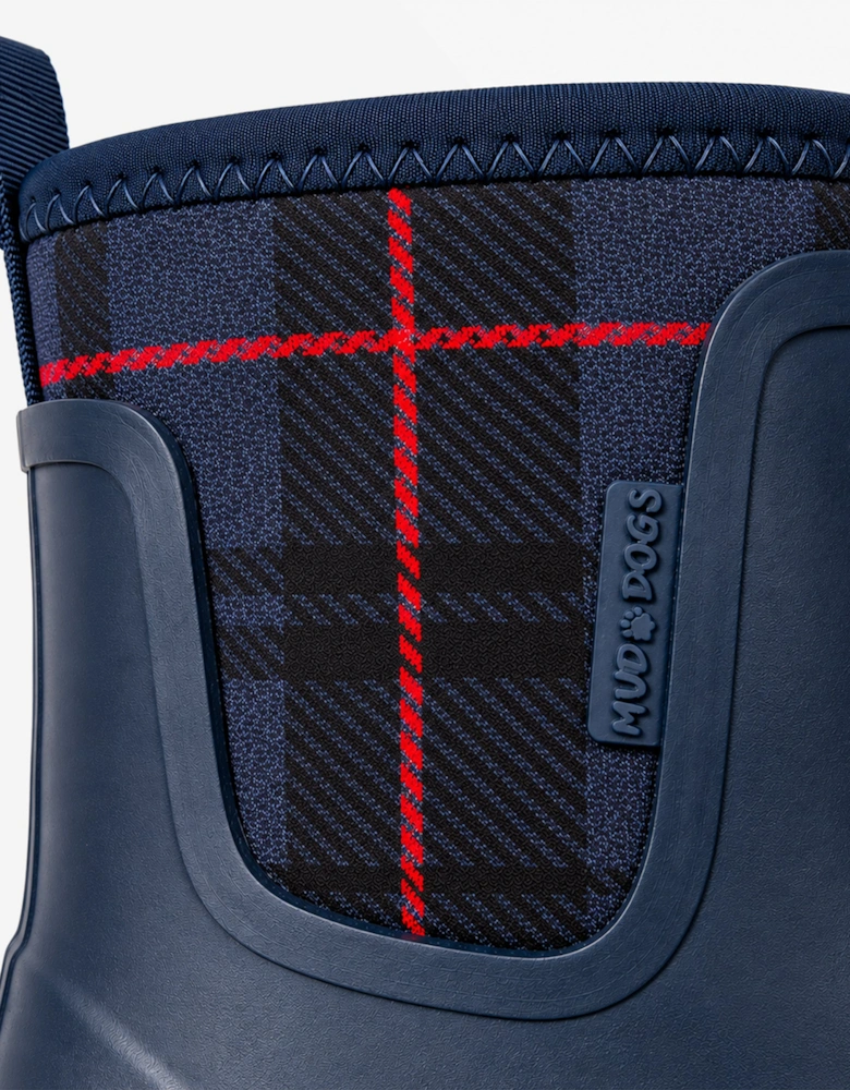 Mud Dogs BROOKE Womens Ankle Neoprene Wellies Blue Check
